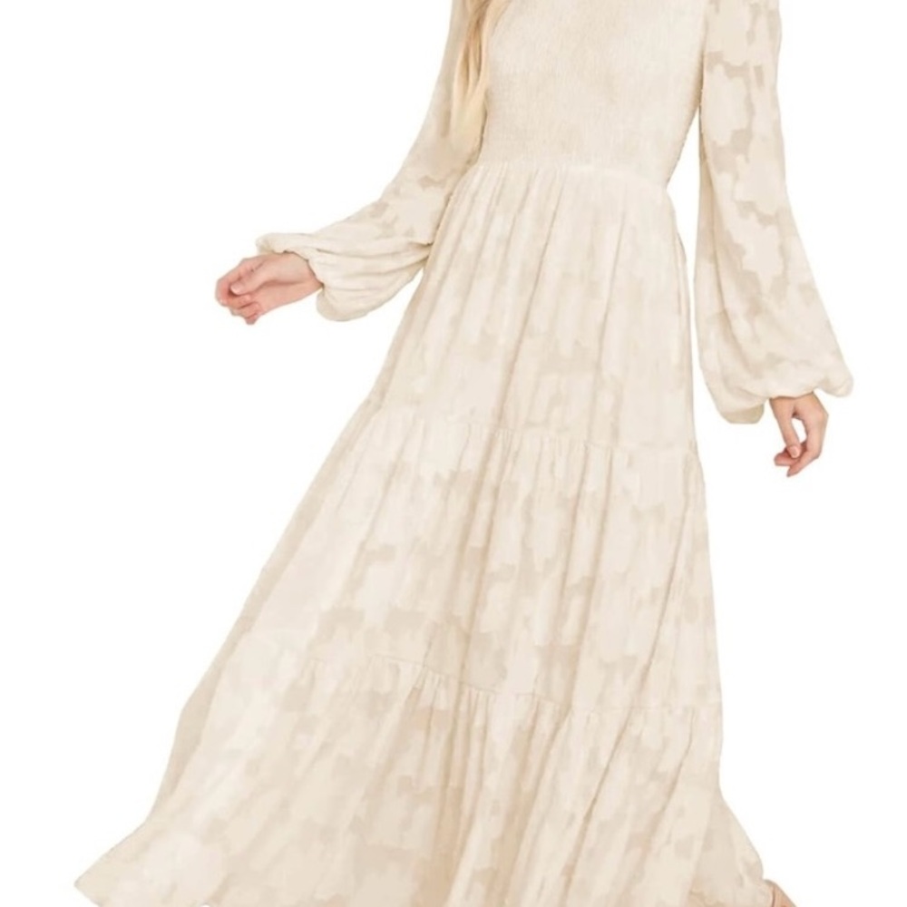 Neutral Cream Long Sleeve Maxi Dress